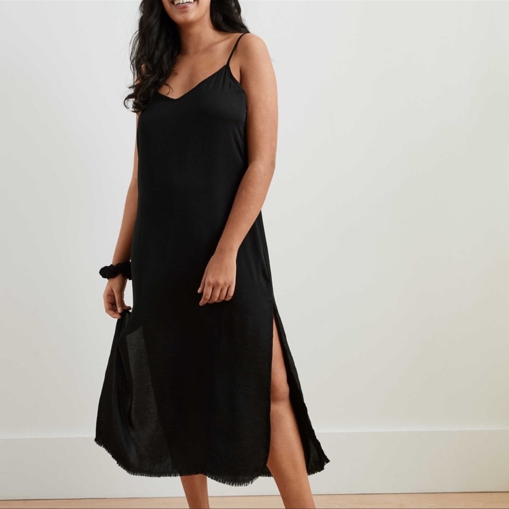 NWOT Aerie black satin slip dress